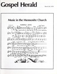 Gospel Herald, 30 March 1976 v. 69, i. 13 featuring Music in the Mennonite Church