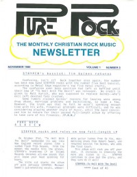Cover of Pure Rock Newsletter, Nov 1986 v. 1, i. 3