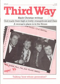 Cover of ThirdWay, Apr 1987 v. 10, i. 4, featuring Roger Daltrey, Paul McCartney, Bob Geldof, Phil Collins