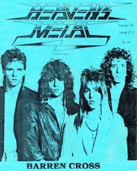 Cover of Heaven's Metal, 1987 v. 2, i. 5, featuring Barren Cross